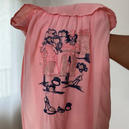 Vintage Pink Embroidered Layered Midi Skirt Italian Designer Y2K (S)