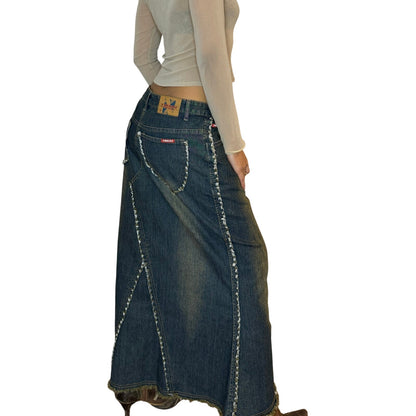 Vintage Flared Denim Maxi Skirt (S)