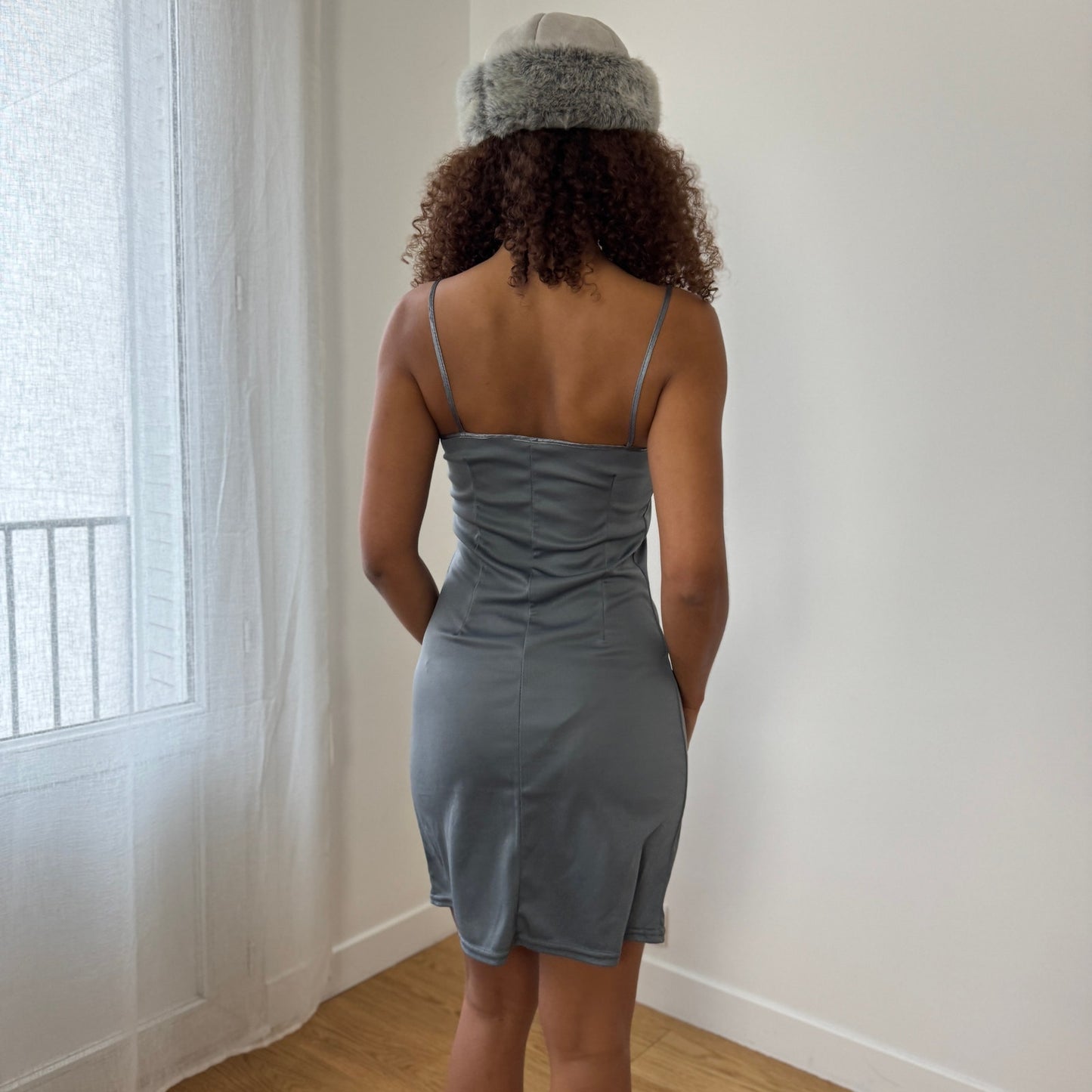 Vintage Euro Y2K Steel Grey Mini Slip Dress (Small)