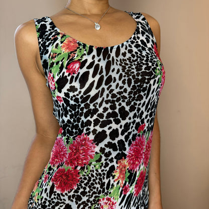 Vintage Cheetah & Floral Print Dress (XS/S)