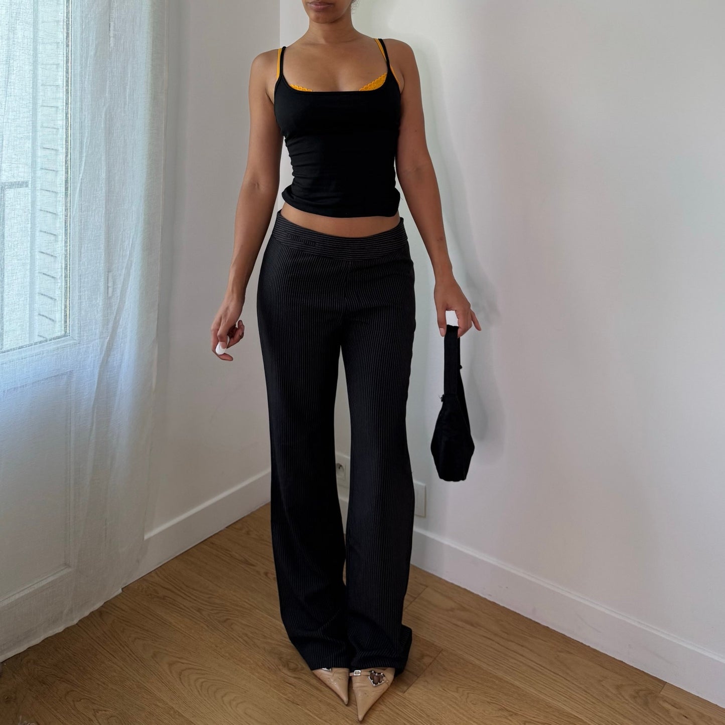 Vintage Black Pinstripe Flare Pants Euro Y2K (S)