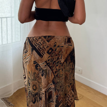 Vintage Tribal Mesh Midi Skirt Y2K Abstract Fairy Grunge Skirt (S) ⠀