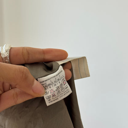 Vintage 90s Italian Silk Satin Wrap Midi Skirt Olive Tie Waist (S)