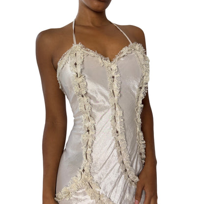 Vintage Italian Satin-Look Halter Asymmetric Dress (XS/S)