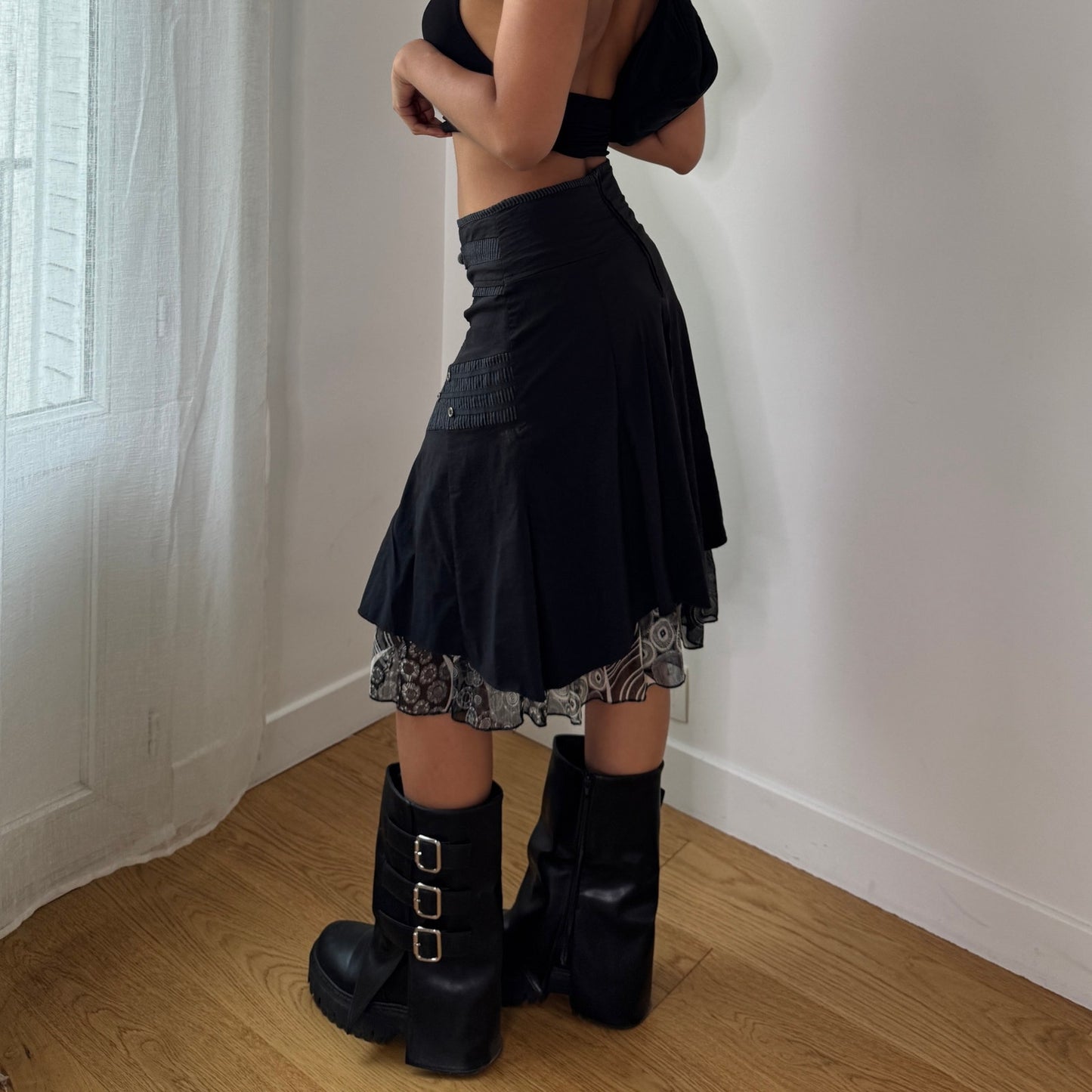 Vintage Asymmetrical Layered Midi Skirt Y2K Gothic Fairy Grunge Skirt (S) ⠀