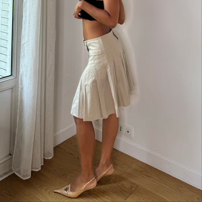 Vintage Italian Cream Pleated Midi Skirt (S)