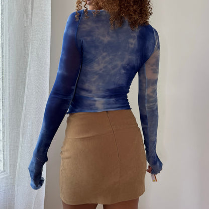 Vintage Italian Beige Faux Suede Mini Skirt Y2K (XS/S)
