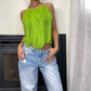 90s lime green knit crochet tube halter top (M)