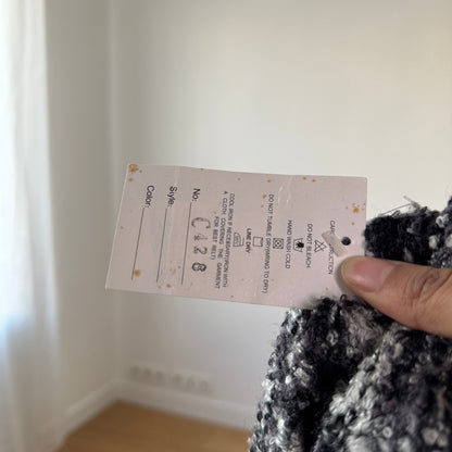 Vintage Grey Marled Knit Midi Skirt Fringe Hem Wool Cotton Deadstock (S)