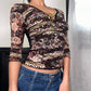 Made in Italy Vintage Y2K Mesh Print 3/4 sleeves Top (XS-S) Fairy Renaissance
