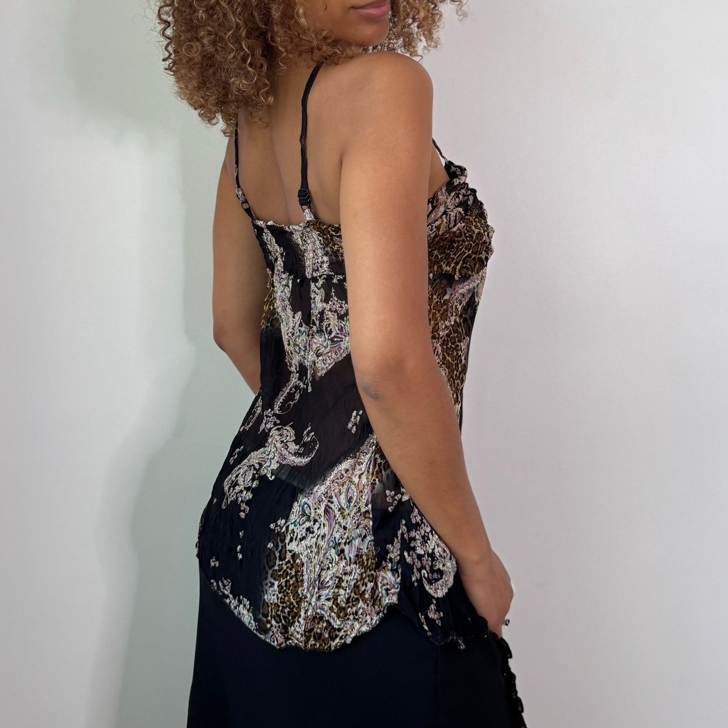 Vintage Black Brown Paisley Mesh Cami Top Italian Y2K (S)