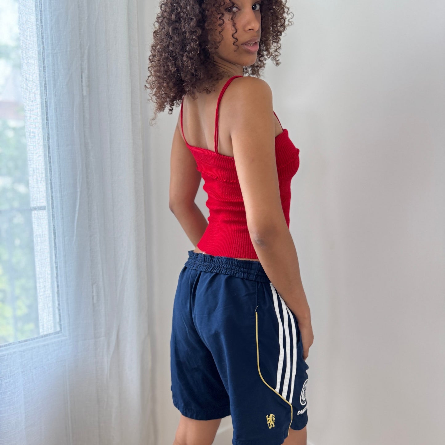 French 90s Vintage Ribbed Knit Cami in Cherry Red (S/M)