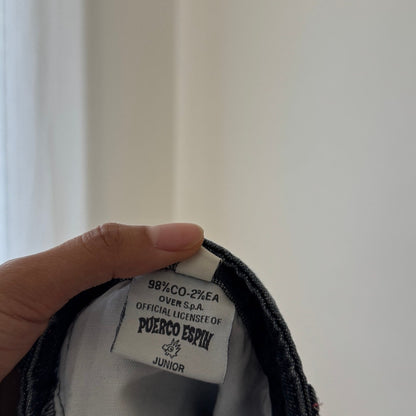 Vintage Italian Denim Mini Skirt Contrast Stitch Raw Hem Cotton (XS/S)