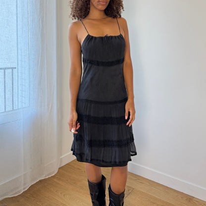 Italian Vintage 100% Silk Tiered Spaghetti-Strap Dress (S)