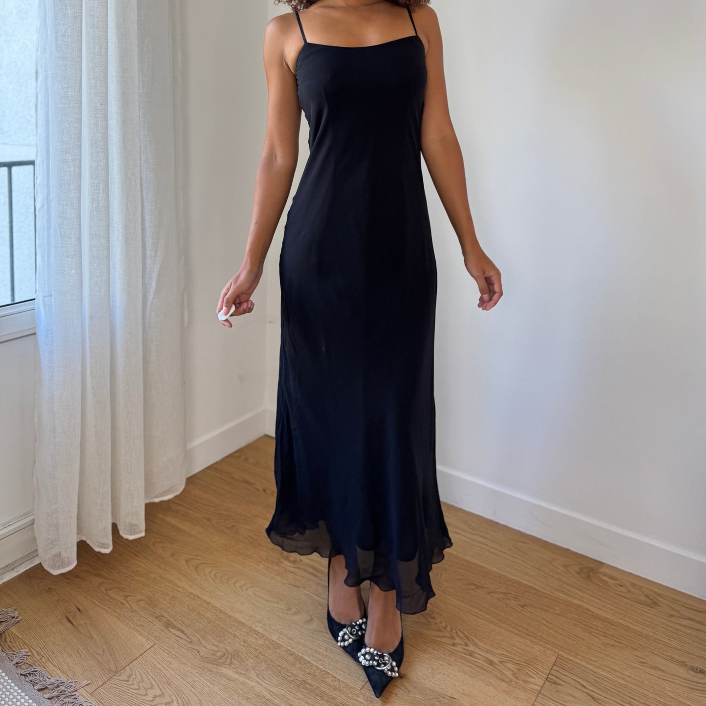 Italian Vintage Black Mesh Slip Dress (XS/S)