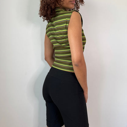 Vintage Green Stripe Sleeveless Cropped Shirt 90s Italian (S)