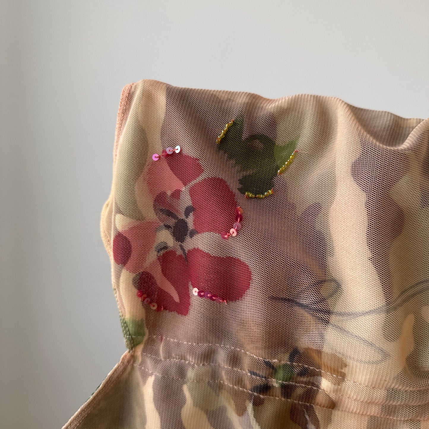 Vintage Euro Sheer Floral Mesh Top Lace Trim Corset Style (S)