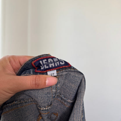 Vintage Blue Denim Midi Skirt Stud Detail Y2K Euro (S)