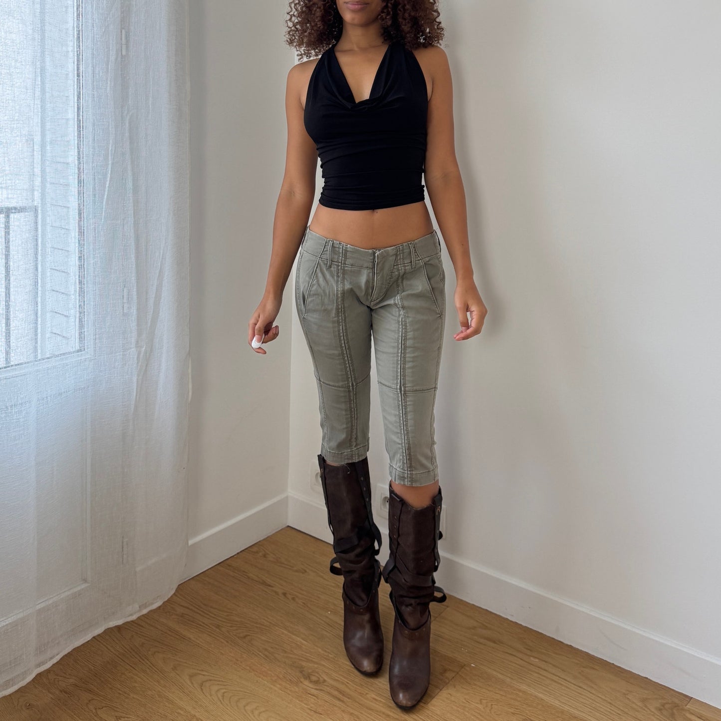 Vintage Miss Sixty sage green paneled capri pants (W27 / S)