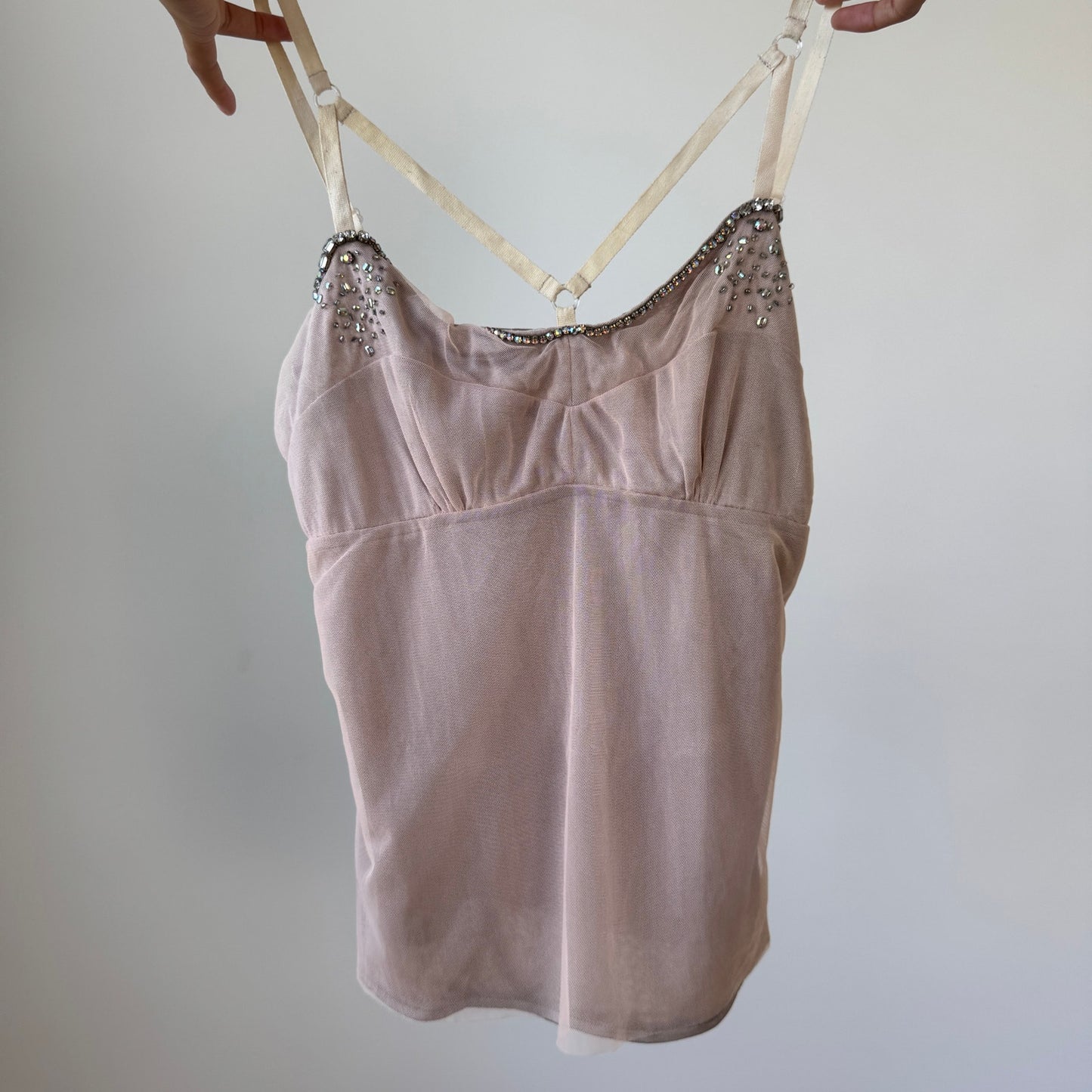 Vintage Blush Mesh Embellished Camisole (S/M)