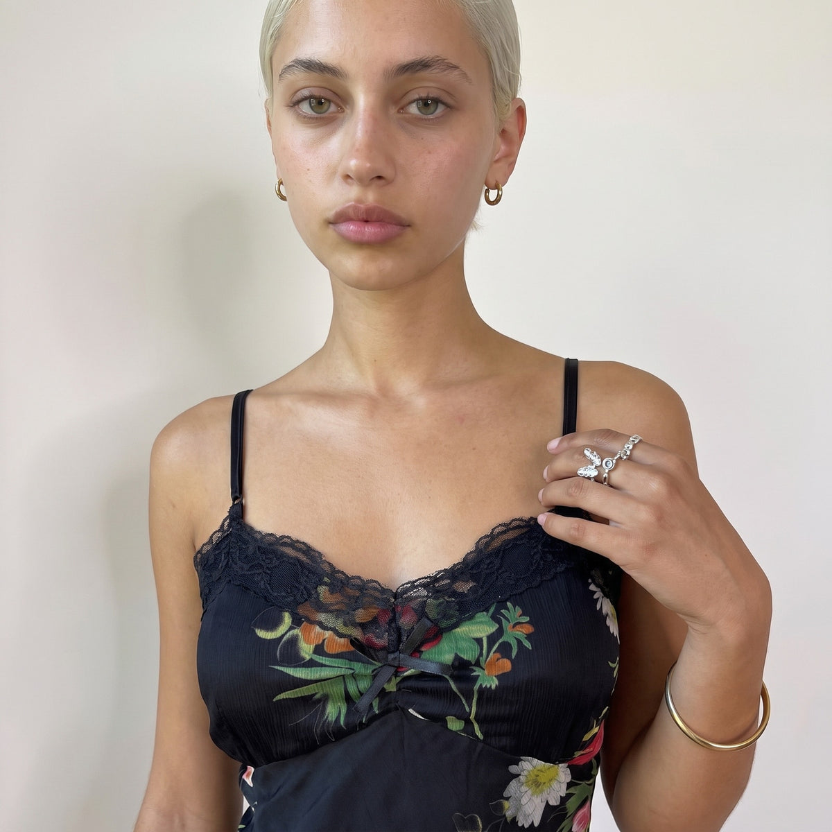 Vintage Black 100% Silk Floral Lace Midi Dress (S/M)