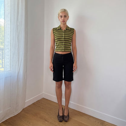 Vintage Green Stripe Sleeveless Cropped Shirt 90s Italian (S)