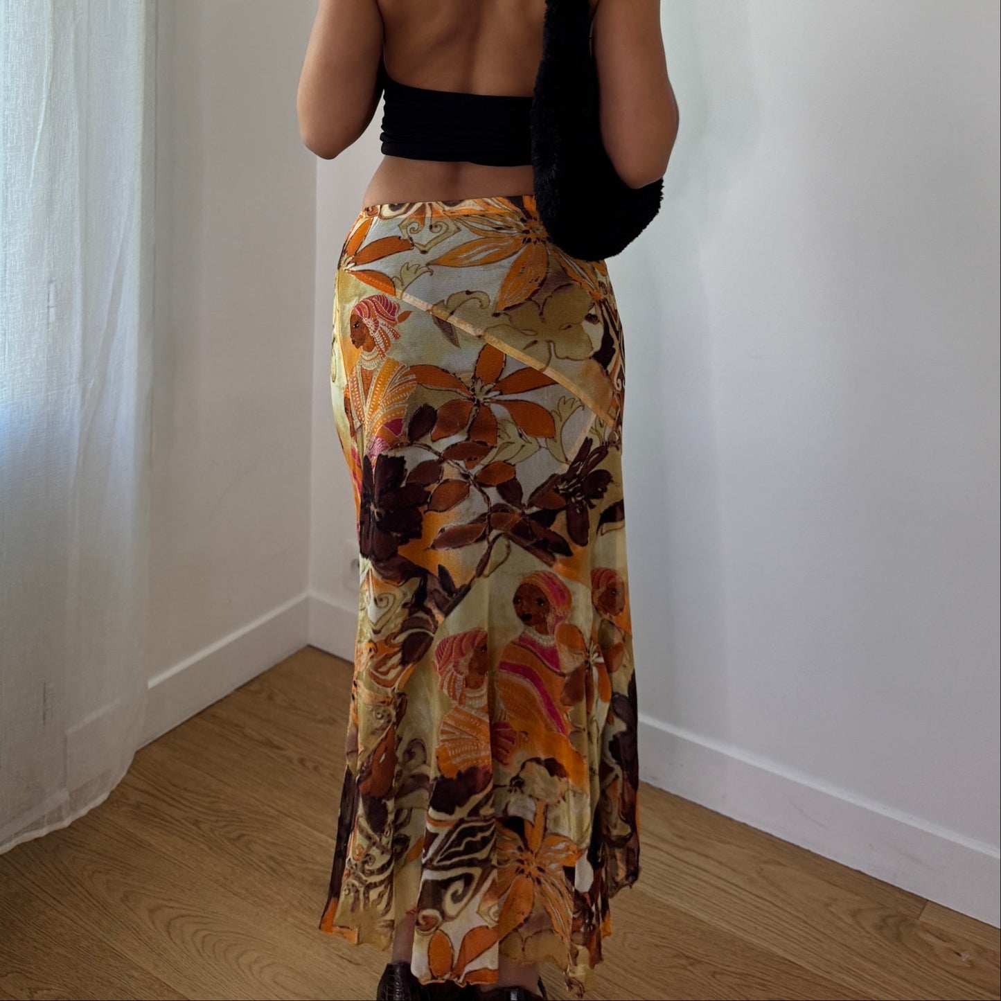 Vintage Abstract Tribal Mesh Maxi Skirt Rare Archive Print French Vintage (S) ⠀