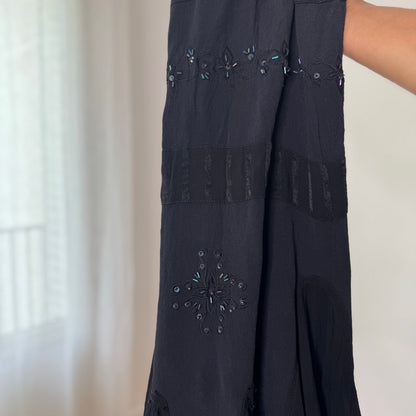 Vintage Black Embellished Flowy Maxi Skirt Euro Y2K (S/M)