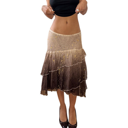 Vintage Italian Brown Gradient Mesh Midi Skirt (S/M)