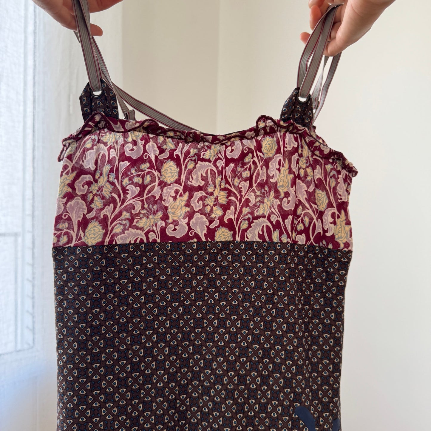 Vintage Cop Copine patchwork print cotton maxi dress with cross back (Small)