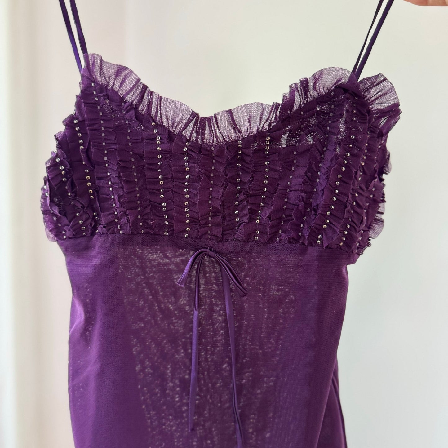 Vintage Purple Sequins Ruffle Mesh Cami Top Euro Y2K (S/M)