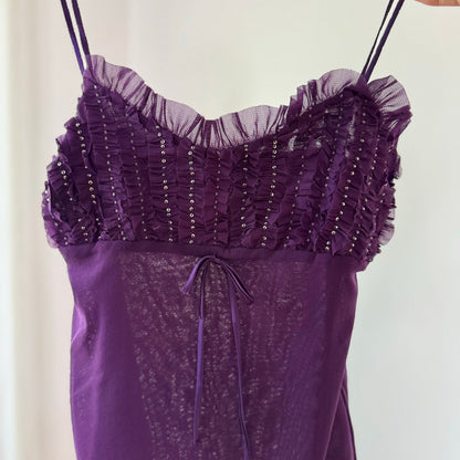Vintage Purple Sequins Ruffle Mesh Cami Top Euro Y2K (S/M)