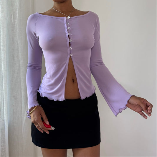 Vintage Italian Lilac Flared Sleeve Button Top (S)