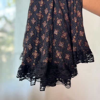 Vintage Black Brown Lace Trim Midi Skirt Euro Y2K (S/M)