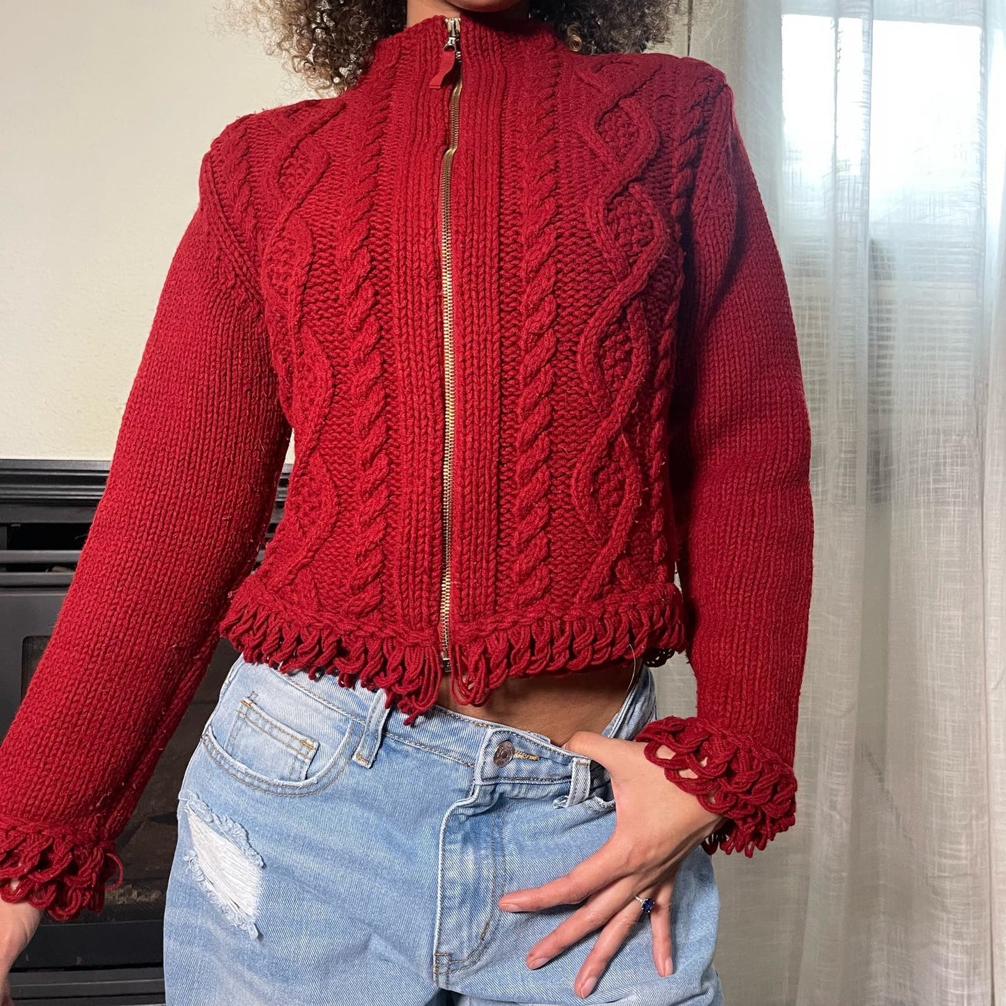 Made in Italy - Vintage 2000s red cable knit cardigan (M)