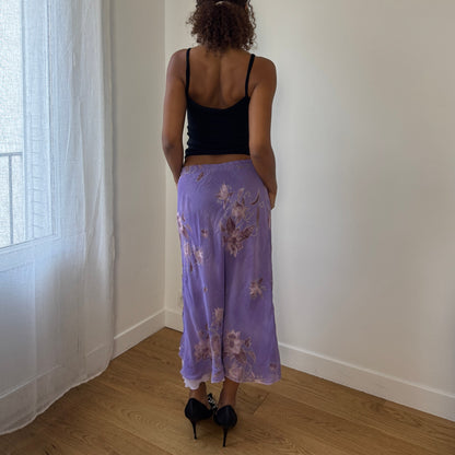 Vintage Italian lavender floral mesh midi skirt (Small)