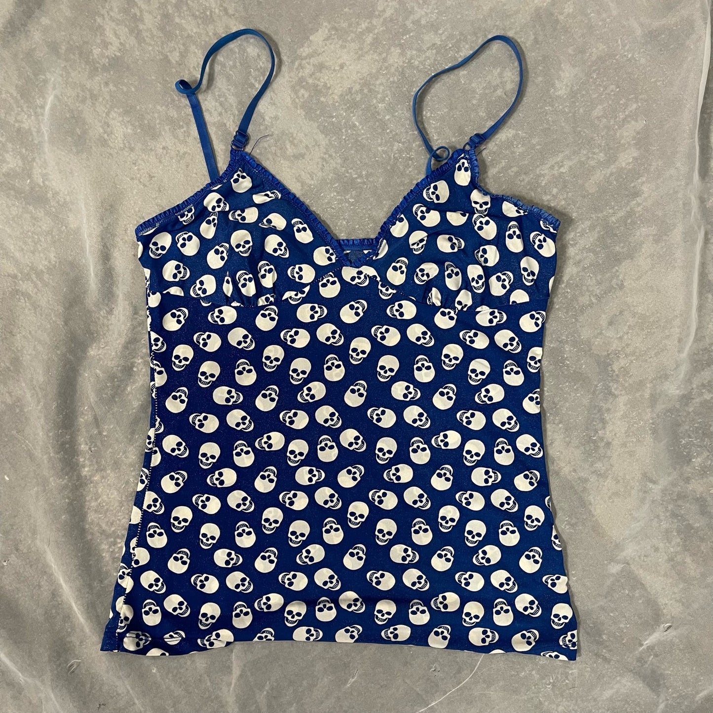 Sourced in Italy - Vintage 00s euro blue skull head cami tank with sparkles (S)