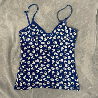 Sourced in Italy - Vintage 00s euro blue skull head cami tank with sparkles (S)