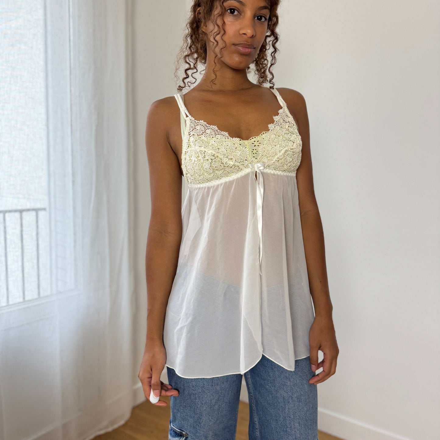 Vintage Italian ivory lace babydoll cami (Small)