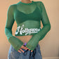 Vintage 00s green euro graphic fishnet long sleeve (XS/S)