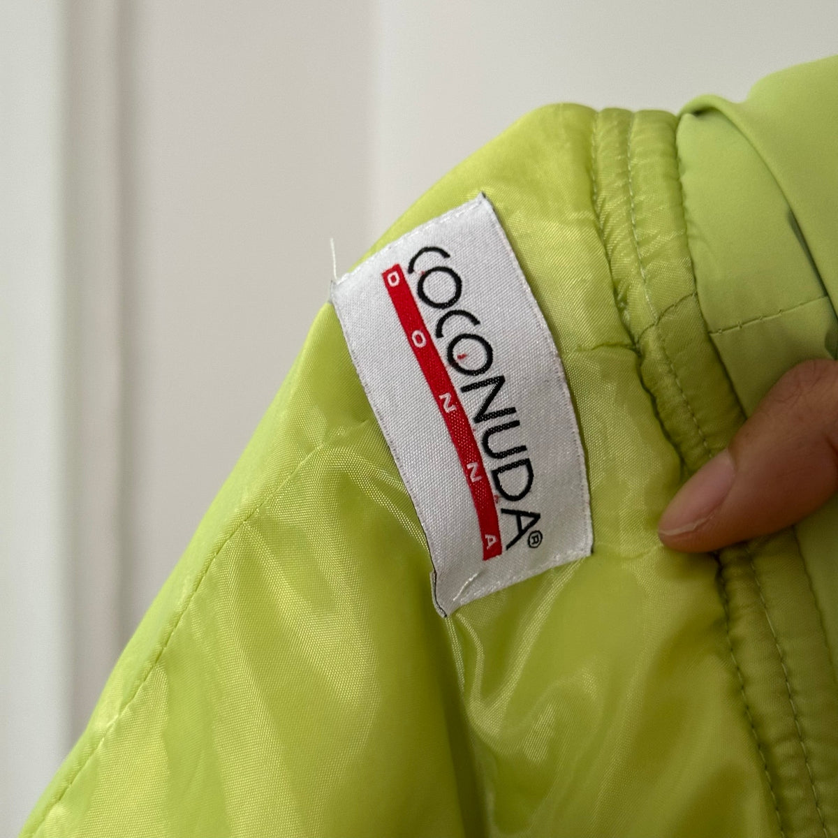Italian vintage lime green padded jacket with oversized shawl collar