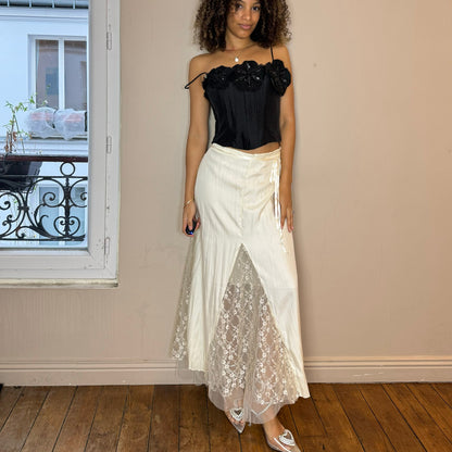 Vintage Ivory Satin Maxi skirt (S)