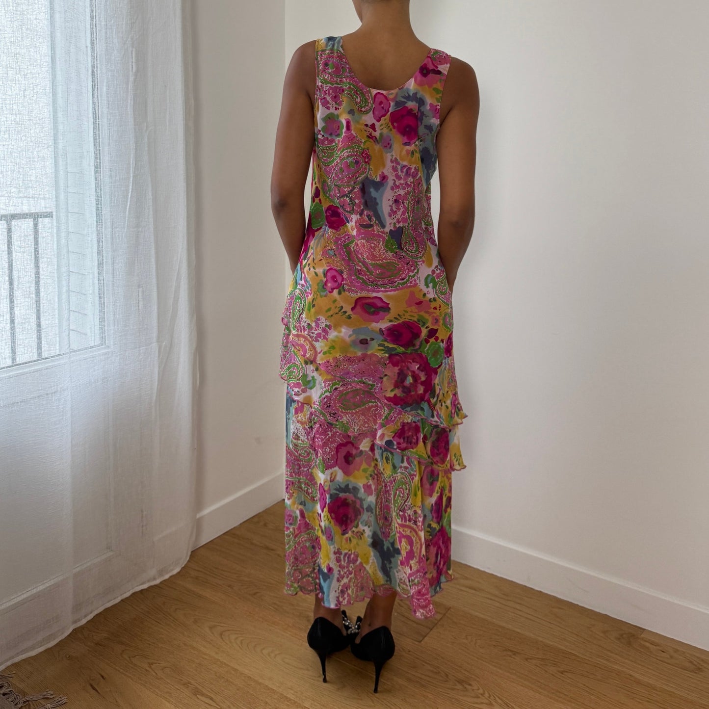 Euro Vintage Floral Mesh Maxi Dress (M)