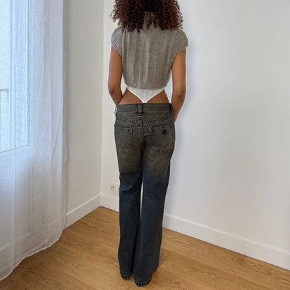 Vintage Italian grey mohair wool blend cropped knit cape cardigan with high collar and double button closure (S)