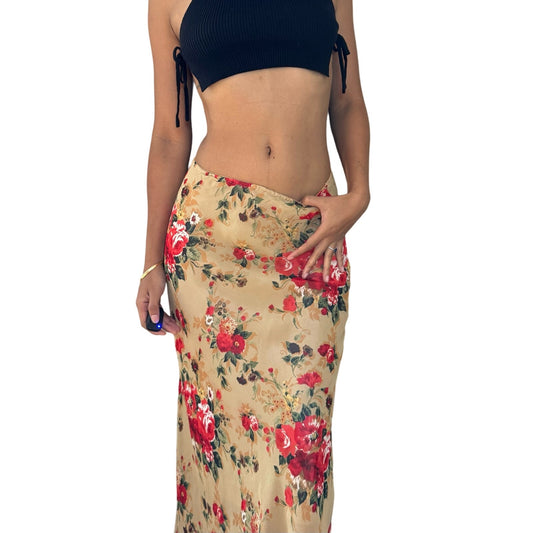 00s Floral Mesh Maxi Skirt (XS/M)