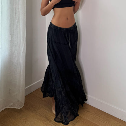Vintage Black Sheer Lace Patchwork Maxi Skirt Euro Y2K (S/M)