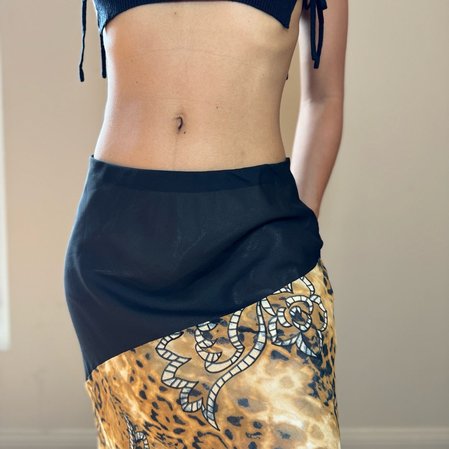 90s mesh cheetah print midi skirt (XS/M)