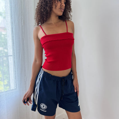 French 90s Vintage Ribbed Knit Cami in Cherry Red (S/M)