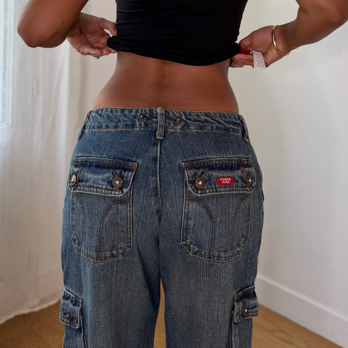 Vintage Euro Low Rise Wide Leg Cargo Jeans (S)
