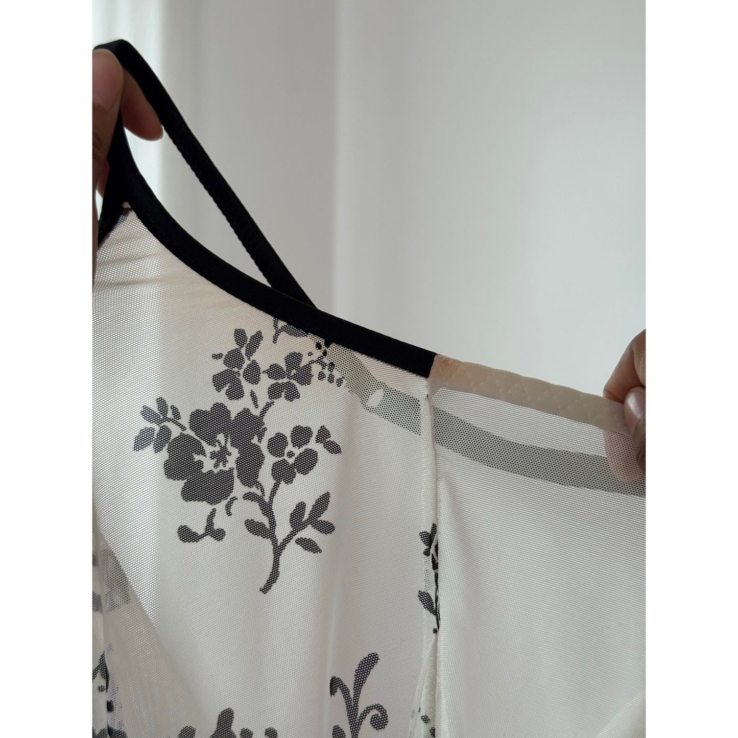 Vintage Black & White Toile Mesh Cami Top Sheer Italian Y2K (S)